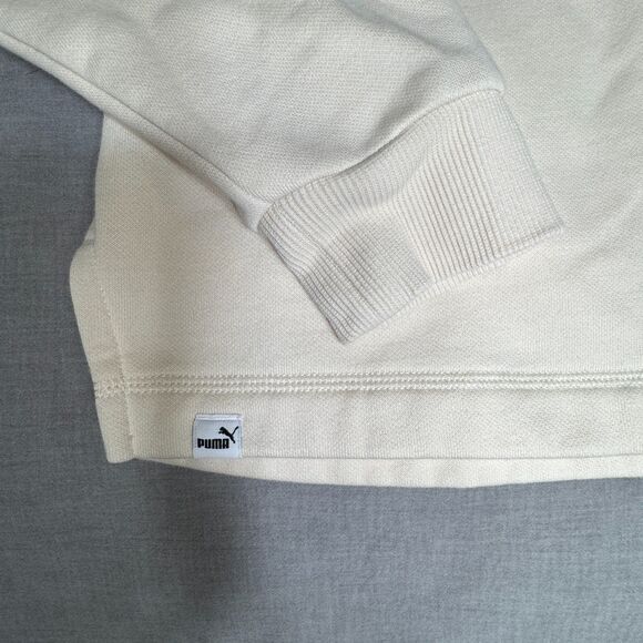 Puma Cream Sweatshirt Womens Small Beige Pullover Fleece Logo Patch Streetwear - Picture 3 of 11